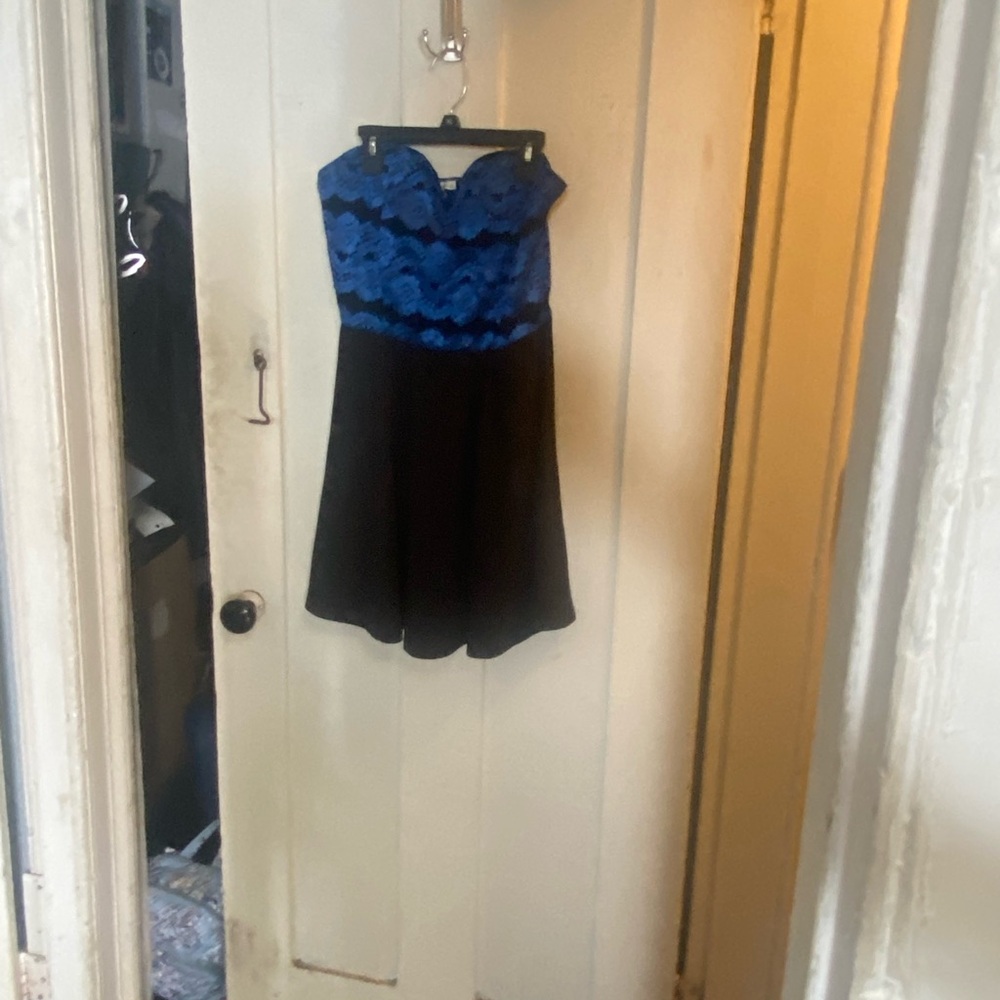 Blue and Black Strapless Dress